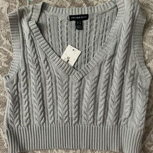 Gray Cable Knit Sweater Vest